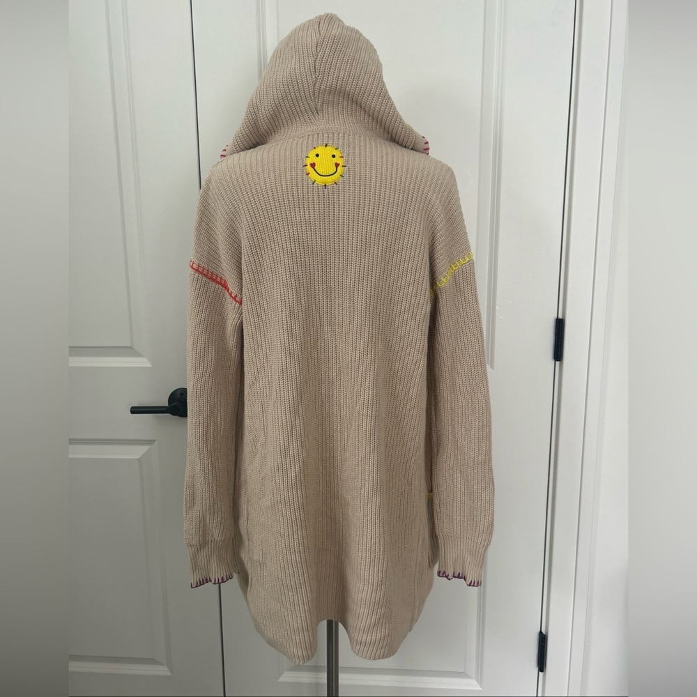KERRI ROSENTHAL  XS Smiley Sun Face Hooded Sweater Long Open Shaker Cardigan
